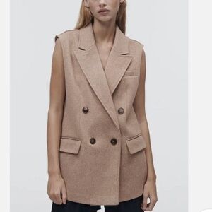 Zara Tan Double-Breasted Vest